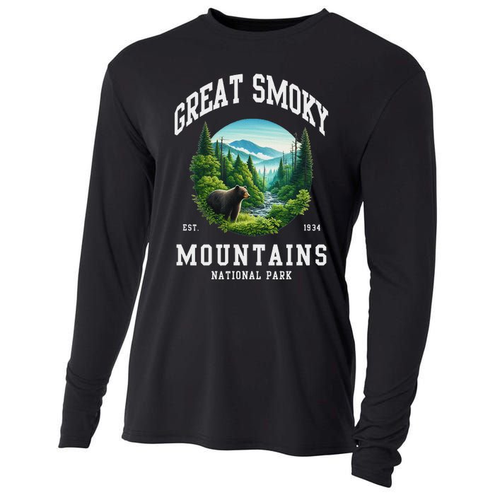 Retro Great Smoky Mountains National Park Women Hiking Cooling Performance Long Sleeve Crew