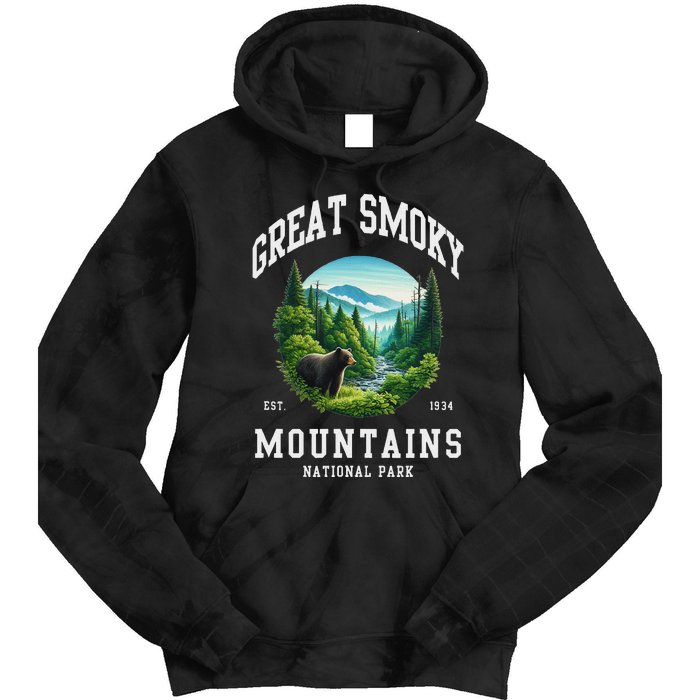 Retro Great Smoky Mountains National Park Women Hiking Tie Dye Hoodie