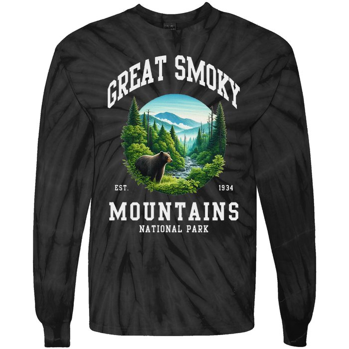 Retro Great Smoky Mountains National Park Women Hiking Tie-Dye Long Sleeve Shirt