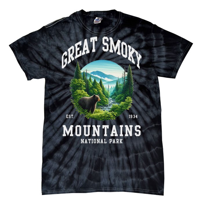 Retro Great Smoky Mountains National Park Women Hiking Tie-Dye T-Shirt