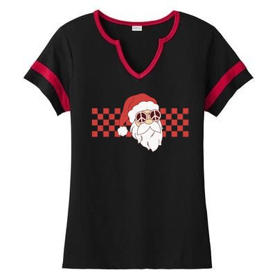 Retro Groovy Santa Claus Christmas Ladies Halftime Notch Neck Tee