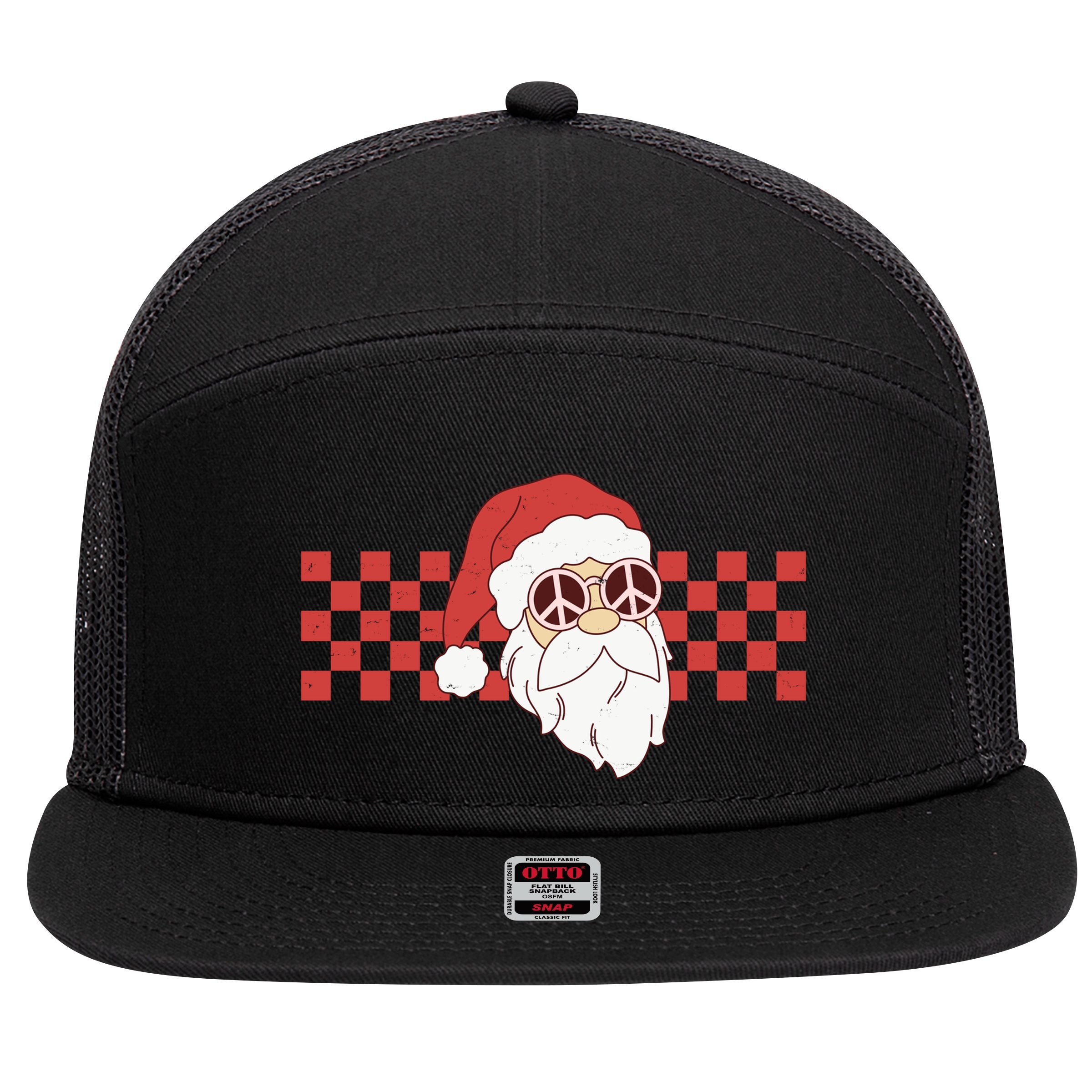 Retro Groovy Santa Claus Christmas 7 Panel Mesh Trucker Snapback Hat