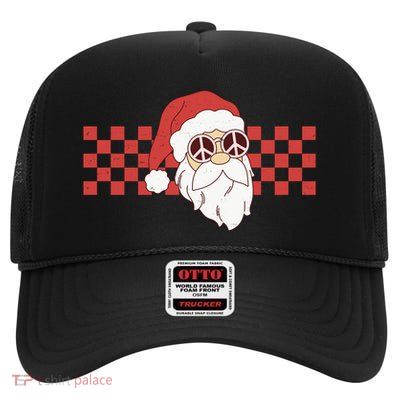 Retro Groovy Santa Claus Christmas High Crown Mesh Back Trucker Hat
