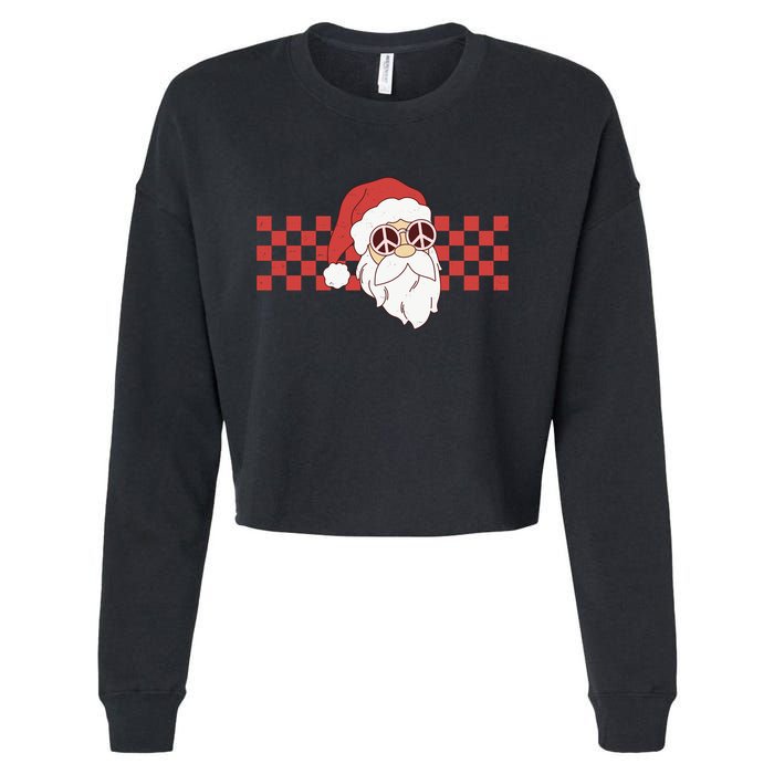 Retro Groovy Santa Claus Christmas Cropped Pullover Crew