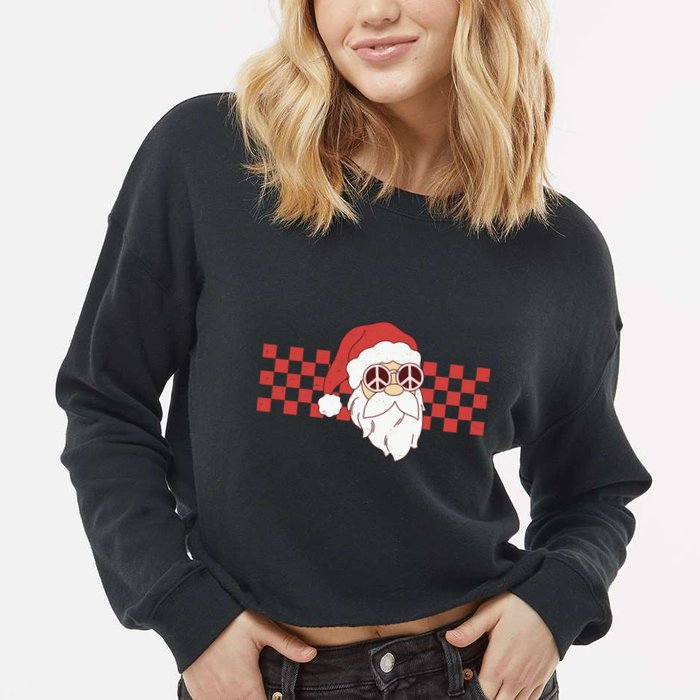 Retro Groovy Santa Claus Christmas Cropped Pullover Crew