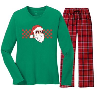 Retro Groovy Santa Claus Christmas Women's Long Sleeve Flannel Pajama Set 