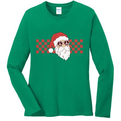 Retro Groovy Santa Claus Christmas Ladies Long Sleeve Shirt