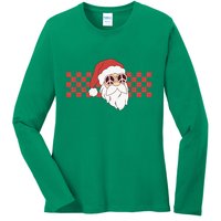 Retro Groovy Santa Claus Christmas Ladies Long Sleeve Shirt
