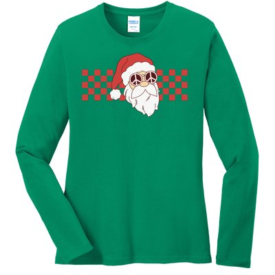 Retro Groovy Santa Claus Christmas Ladies Long Sleeve Shirt