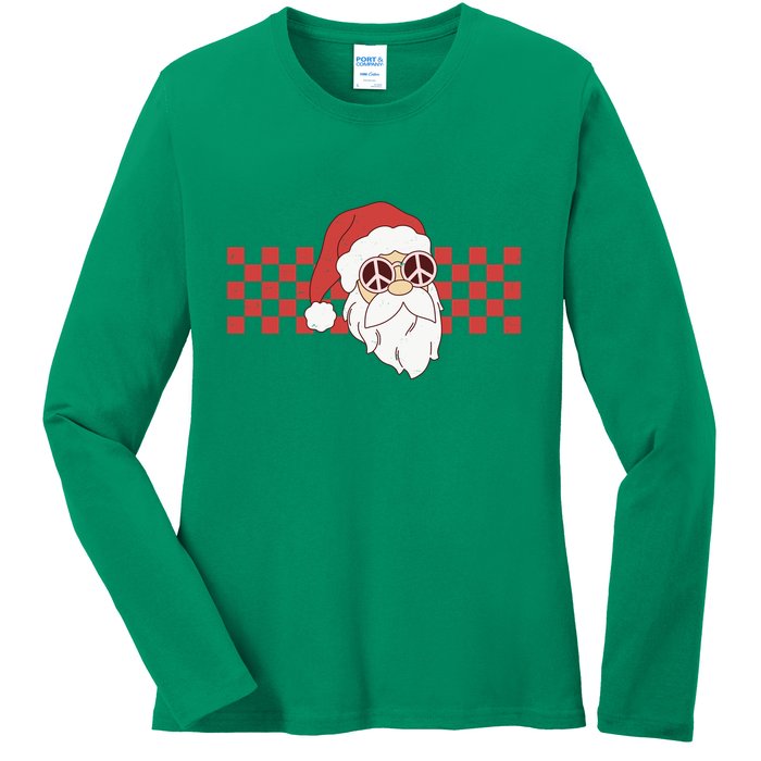 Retro Groovy Santa Claus Christmas Ladies Long Sleeve Shirt