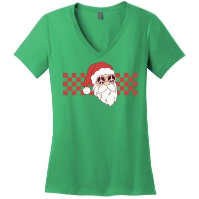 Retro Groovy Santa Claus Christmas Women's V-Neck T-Shirt