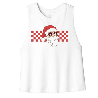 Retro Groovy Santa Claus Christmas Women's Racerback Cropped Tank