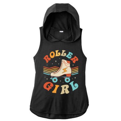 Roller Girl Skater Skating Retro Vintage 70s 80s Skates Ladies PosiCharge Tri-Blend Wicking Draft Hoodie Tank