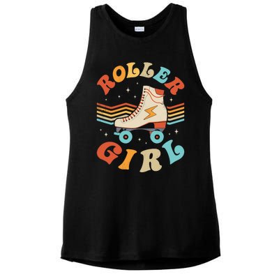 Roller Girl Skater Skating Retro Vintage 70s 80s Skates Ladies PosiCharge Tri-Blend Wicking Tank