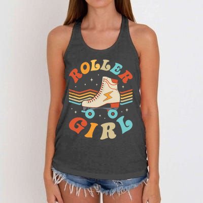 Roller Girl Skater Skating Retro Vintage 70s 80s Skates Women's Knotted Racerback Tank