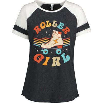 Roller Girl Skater Skating Retro Vintage 70s 80s Skates Enza Ladies Jersey Colorblock Tee