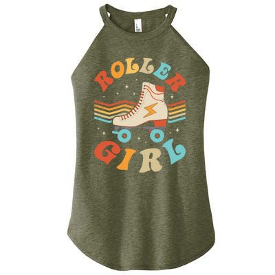 Roller Girl Skater Skating Retro Vintage 70s 80s Skates Women's Perfect Tri Rocker Tank