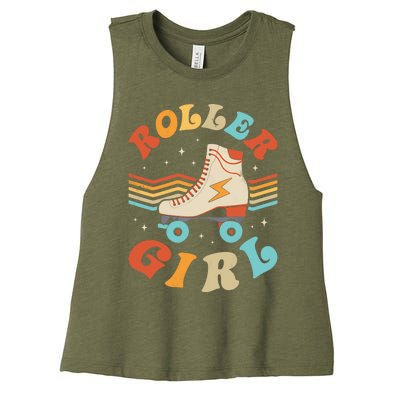 Roller Girl Skater Skating Retro Vintage 70s 80s Skates Women's Racerback Cropped Tank