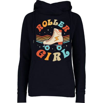 Roller Girl Skater Skating Retro Vintage 70s 80s Skates Womens Funnel Neck Pullover Hood