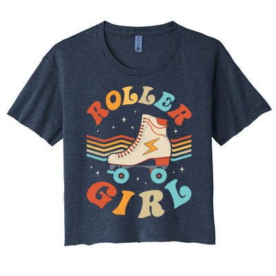 Roller Girl Skater Skating Retro Vintage 70s 80s Skates Women's Crop Top Tee