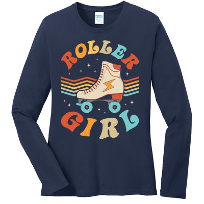 Roller Girl Skater Skating Retro Vintage 70s 80s Skates Ladies Long Sleeve Shirt