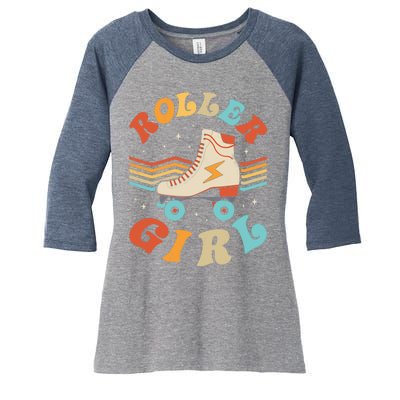 Roller Girl Skater Skating Retro Vintage 70s 80s Skates Women's Tri-Blend 3/4-Sleeve Raglan Shirt