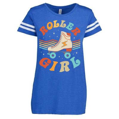 Roller Girl Skater Skating Retro Vintage 70s 80s Skates Enza Ladies Jersey Football T-Shirt