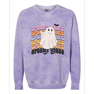 Retro Groovy Spooky Vibes Boo Ghost Halloween Costume Cool Gift Colorblast Crewneck Sweatshirt