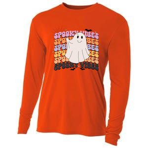 Retro Groovy Spooky Vibes Boo Ghost Halloween Costume Cool Gift Cooling Performance Long Sleeve Crew