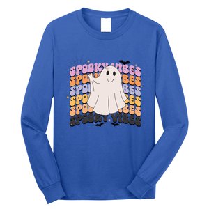 Retro Groovy Spooky Vibes Boo Ghost Halloween Costume Cool Gift Long Sleeve Shirt