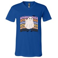 Retro Groovy Spooky Vibes Boo Ghost Halloween Costume Cool Gift V-Neck T-Shirt