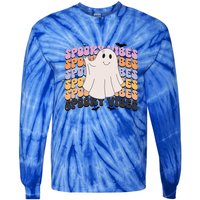 Retro Groovy Spooky Vibes Boo Ghost Halloween Costume Cool Gift Tie-Dye Long Sleeve Shirt