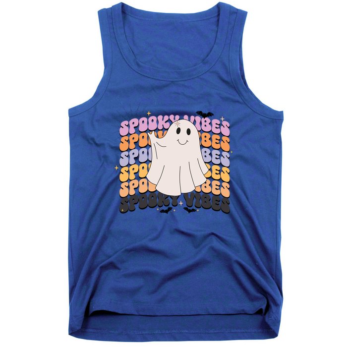 Retro Groovy Spooky Vibes Boo Ghost Halloween Costume Cool Gift Tank Top