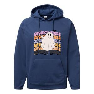 Retro Groovy Spooky Vibes Boo Ghost Halloween Costume Cool Gift Performance Fleece Hoodie