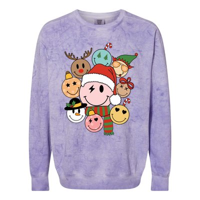 Retro Groovy Santa Smile Face Elf Snow Christmas Trendy Gift Colorblast Crewneck Sweatshirt