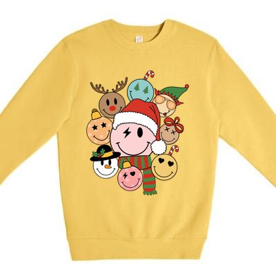 Retro Groovy Santa Smile Face Elf Snow Christmas Trendy Gift Premium Crewneck Sweatshirt