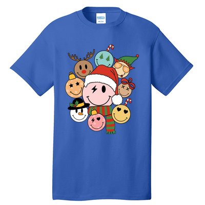 Retro Groovy Santa Smile Face Elf Snow Christmas Trendy Gift Tall T-Shirt