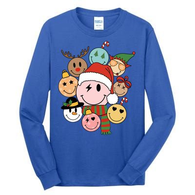 Retro Groovy Santa Smile Face Elf Snow Christmas Trendy Gift Tall Long Sleeve T-Shirt