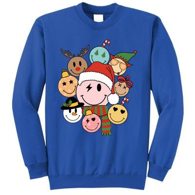 Retro Groovy Santa Smile Face Elf Snow Christmas Trendy Gift Tall Sweatshirt