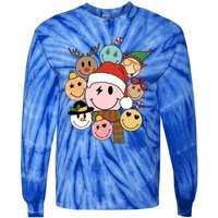 Retro Groovy Santa Smile Face Elf Snow Christmas Trendy Gift Tie-Dye Long Sleeve Shirt