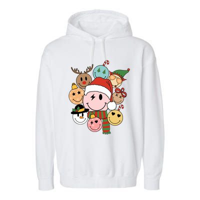 Retro Groovy Santa Smile Face Elf Snow Christmas Trendy Gift Garment-Dyed Fleece Hoodie