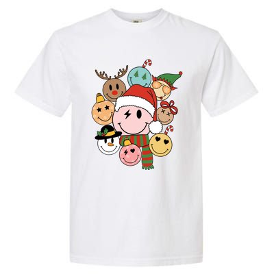 Retro Groovy Santa Smile Face Elf Snow Christmas Trendy Gift Garment-Dyed Heavyweight T-Shirt