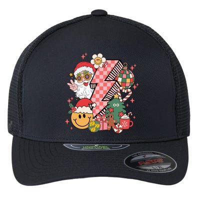 Retro Groovy Smile Face Santa Head Christmas Cute Gift Flexfit Unipanel Trucker Cap