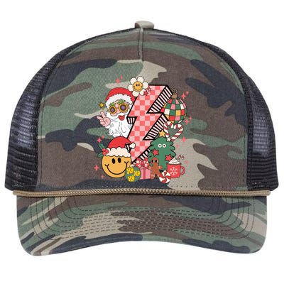 Retro Groovy Smile Face Santa Head Christmas Cute Gift Retro Rope Trucker Hat Cap