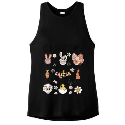 Retro God Says I Am Christian Jesus Happy Easter Day Bunny Ladies PosiCharge Tri-Blend Wicking Tank