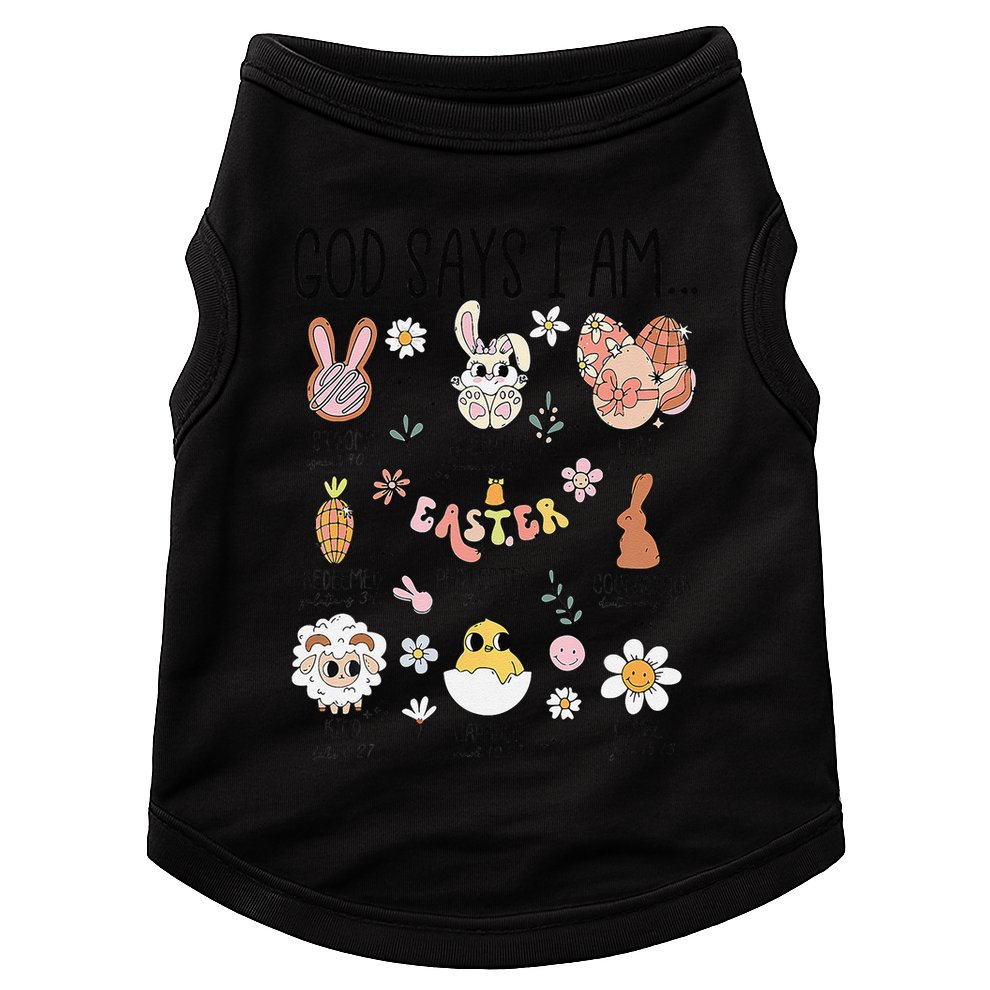 Retro God Says I Am Christian Jesus Happy Easter Day Bunny Doggie Tank