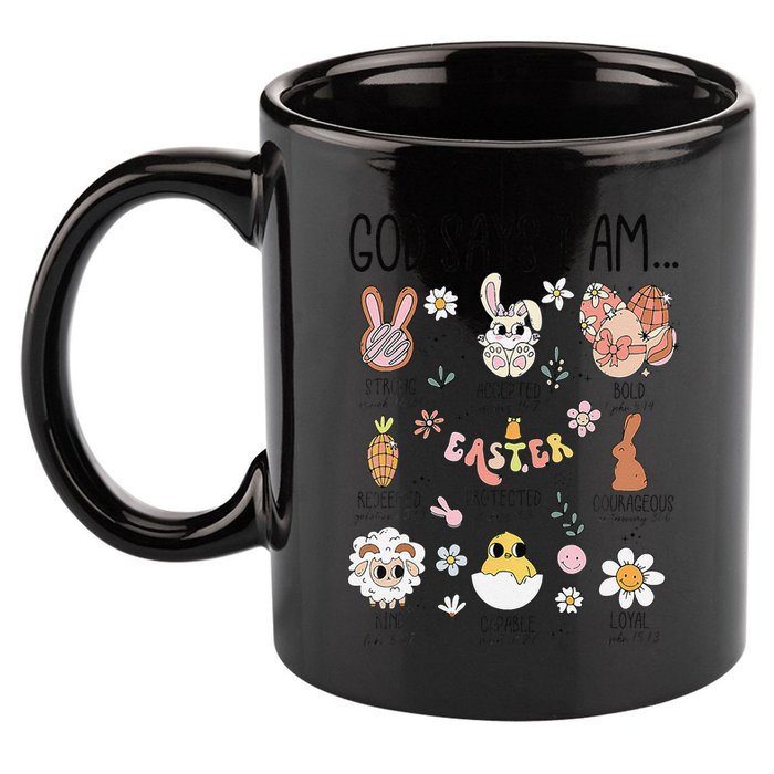 Retro God Says I Am Christian Jesus Happy Easter Day Bunny 11oz C Handle Ceramic Mug