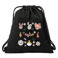 Retro God Says I Am Christian Jesus Happy Easter Day Bunny Drawstring Bag