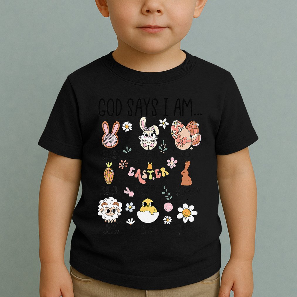 Retro God Says I Am Christian Jesus Happy Easter Day Bunny Toddler T-Shirt
