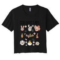 Retro God Says I Am Christian Jesus Happy Easter Day Bunny Women's Crop Top Tee
